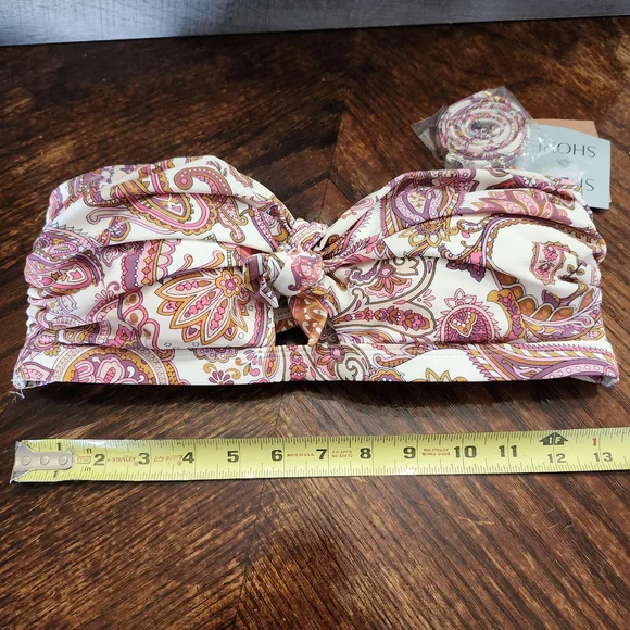 Paisley Bandeau Bikini Set XL NWT Boho Pink Orange Removable Strap High Cut - Picture 7 of 11